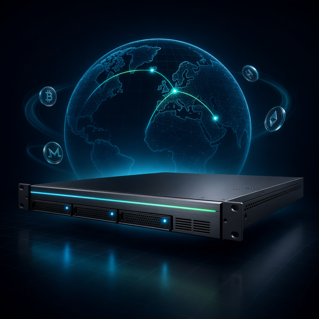 Cryptoservers rack chassis with offshore datacenter network